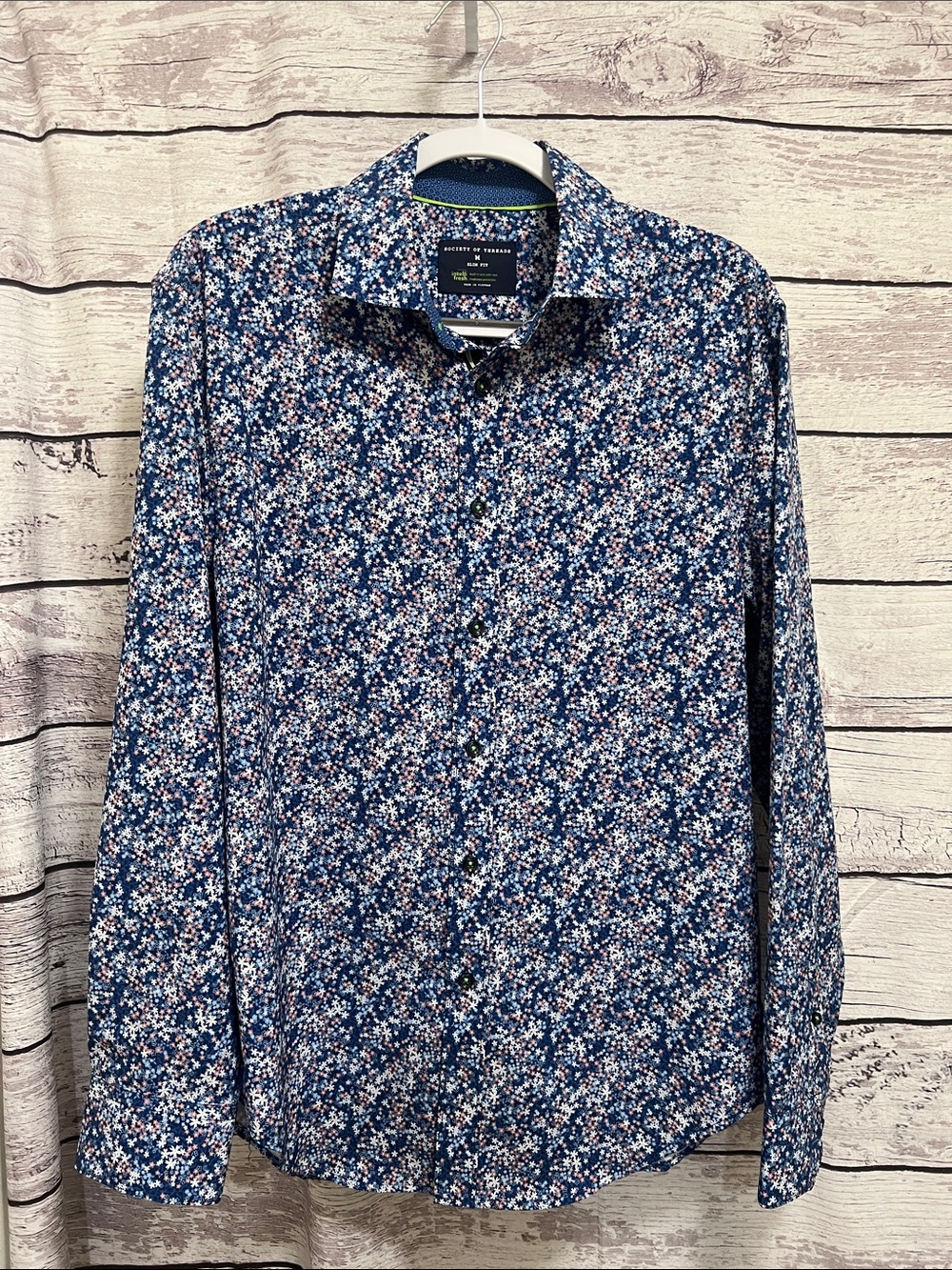 Society of Threads Navy Blue Floral Slim Fit Shirt - size M